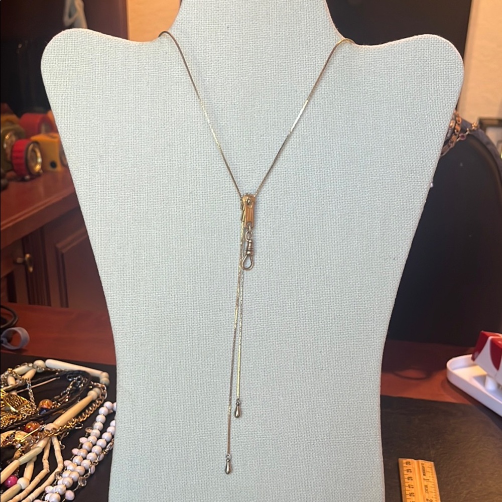 Elegant Gold Lariat Necklace with Unique Zipper Y-Shaped Drop